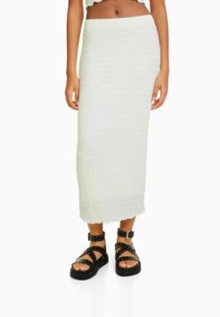 BERSHKA Waffle - A-Lijn Rok - White