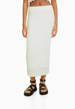 BERSHKA Waffle - A-Lijn Rok - White