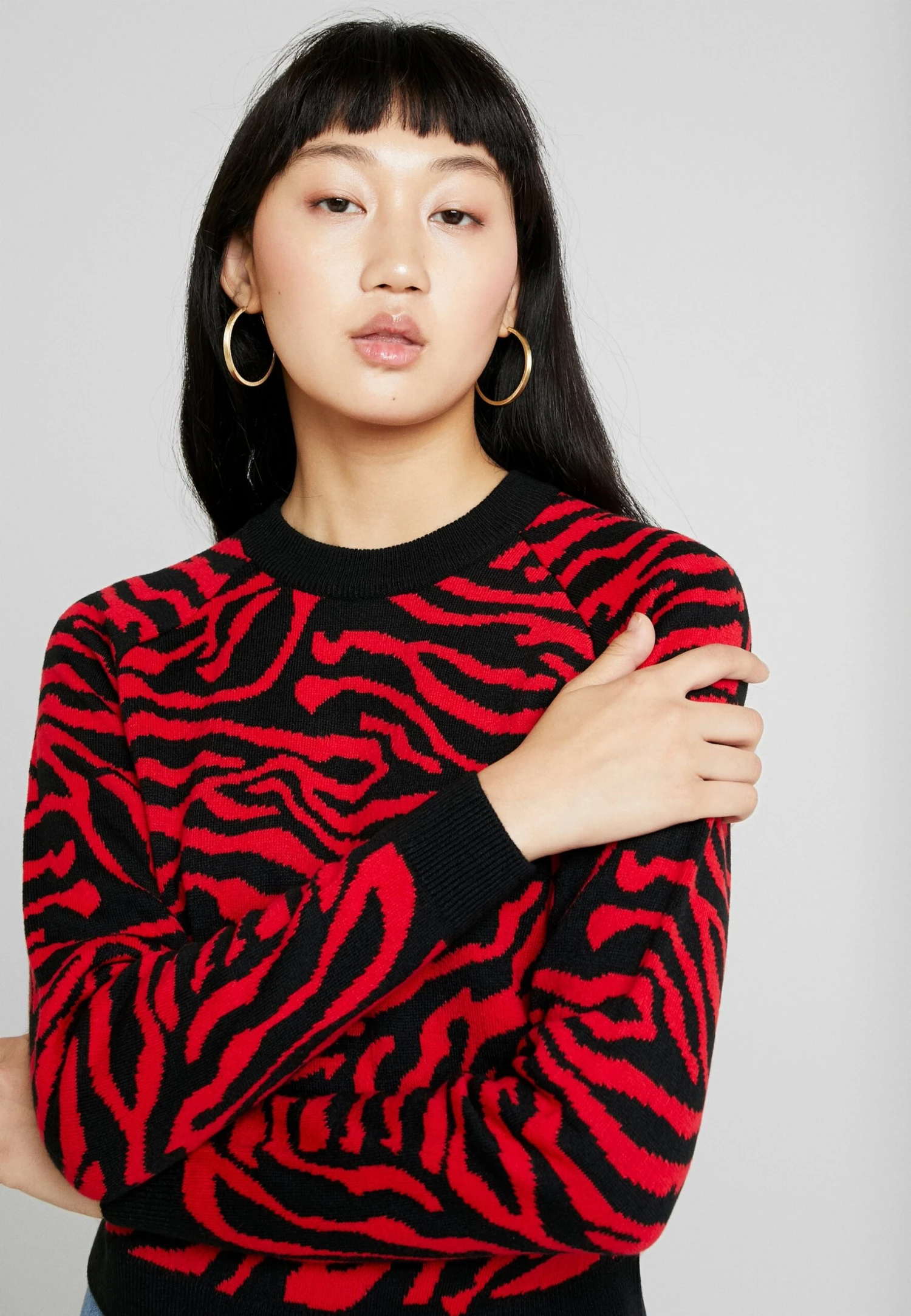 URBAN CLASSICS Ladies Short Tiger Sweater - Trui - Black/Firered 5 URBAN CLASSICS Ladies Short Tiger Sweater - Trui - Black/Firered - Afbeelding 5