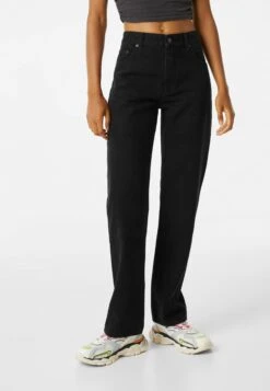 BERSHKA Straight Leg Jeans - Black