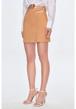 Waist Detailed Slit - Minirok - Camel