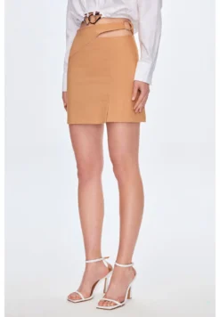 Waist Detailed Slit - Minirok - Camel