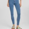 BERSHKA Super High Waist- Slim Fit Jeans - Light Blue Denim