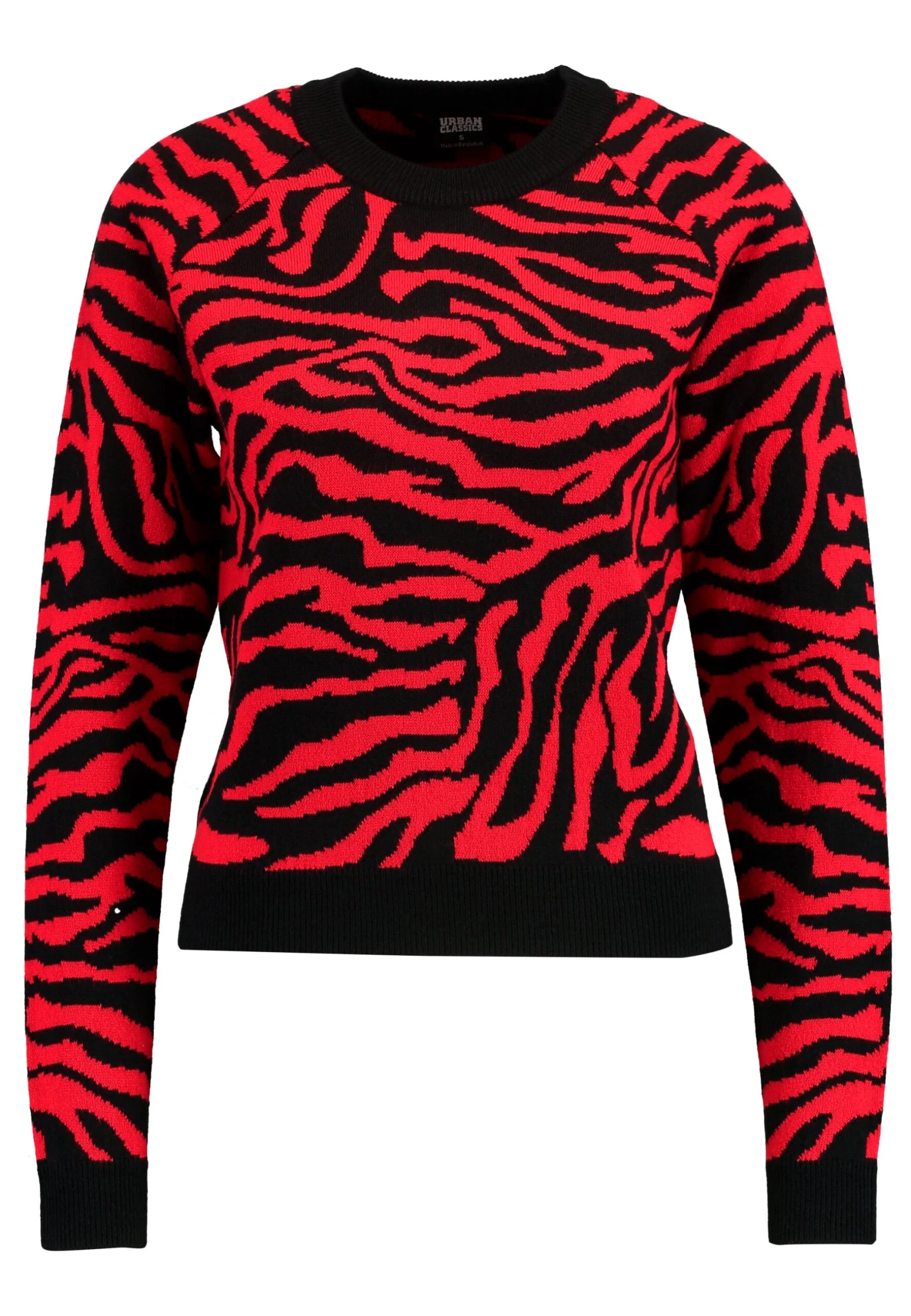 URBAN CLASSICS Ladies Short Tiger Sweater - Trui - Black/Firered 4 URBAN CLASSICS Ladies Short Tiger Sweater - Trui - Black/Firered - Afbeelding 4