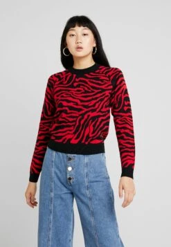 URBAN CLASSICS Ladies Short Tiger Sweater - Trui - Black/Firered
