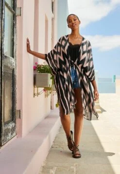 Next Ikat Print Longline Tie Waist Standard - Strandaccessoire - Pink